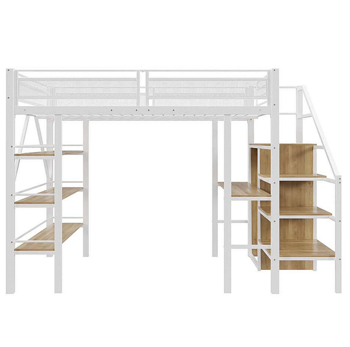 HOCHBETT 140/200 cm Weiß mit Schreibtisch und Dreilagigem Ablageregal aus Metall - Weiß, Metall (140/200cm) - OKWISH