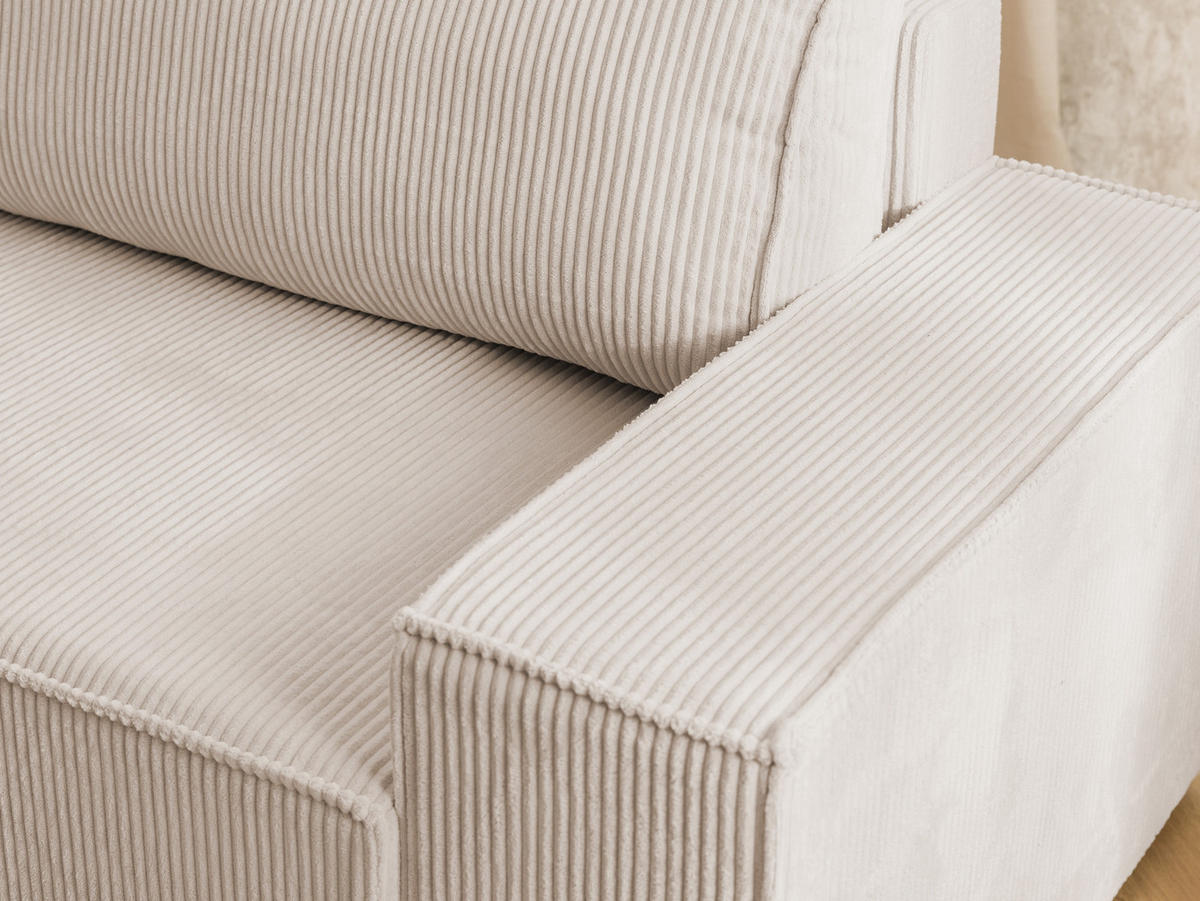 ECKSOFA Rivio mit Schlaffunktion und Bettkasten, Cordstoff Beige - Beige/Schwarz, Holz/Kunststoff (149/262cm) - S-Style
