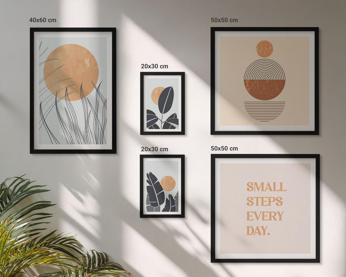 WANDBILDER 5er-Set - 50x50 cm & 20x30 cm & 40x60 cm Schwarzer Rahmen - Waldnebel, Fluss, Gewächshauspflanzen - Schwarz, Kunststoff (40/60cm) - ArtPrintCave