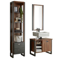 BADMÖBEL-SET 3-teilig Eiche Stirling, Matera grau, Badkombination 140 x 205 cm - Eichefarben/Silberfarben, Holzwerkstoff/Metall (140/205/40cm) - Furn.Design