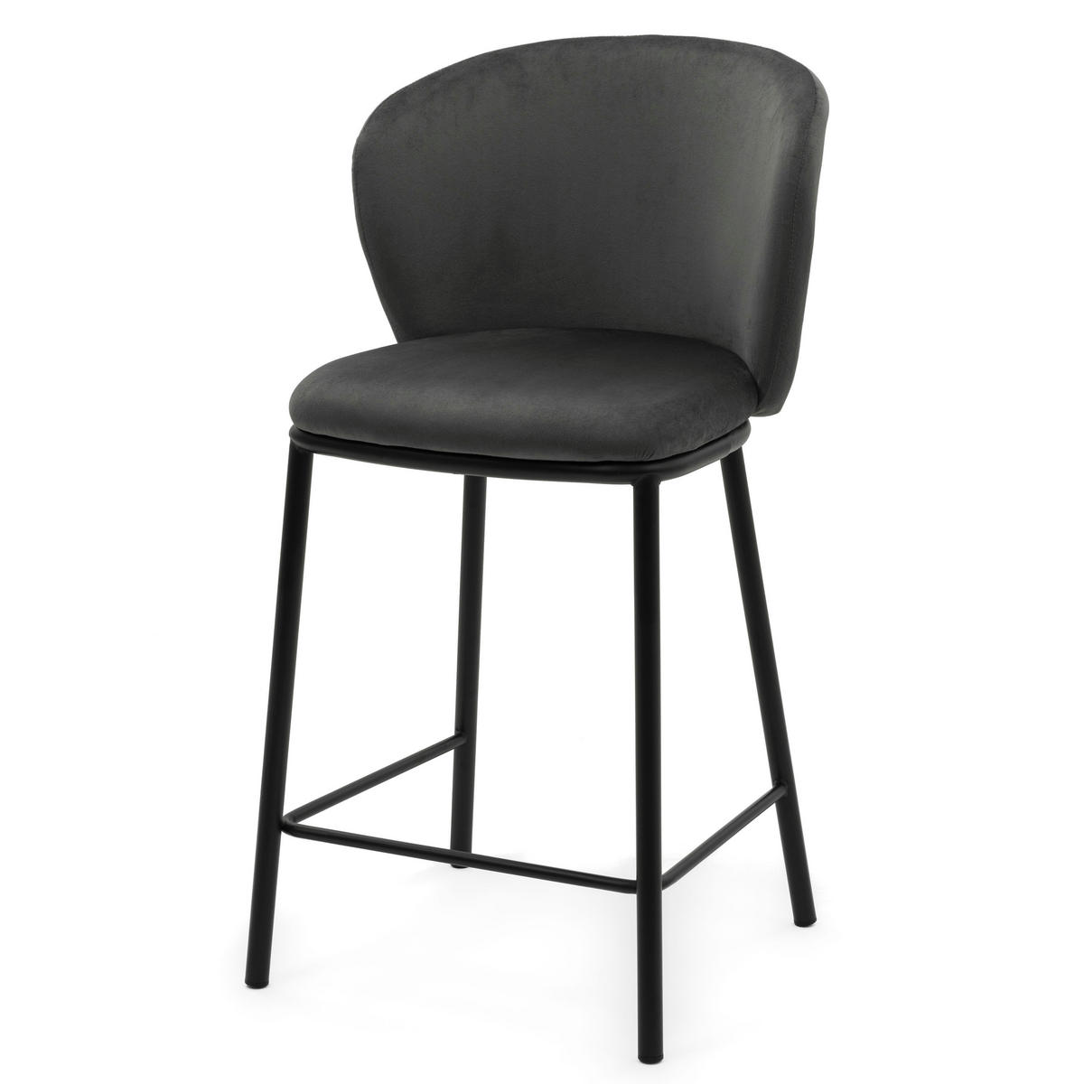BARHOCKER BARI gepolsterter mit Steppung - grau - Samt Velour - Schwarz/Grau, Textil/Metall (55/94/57cm) - NEW HOME