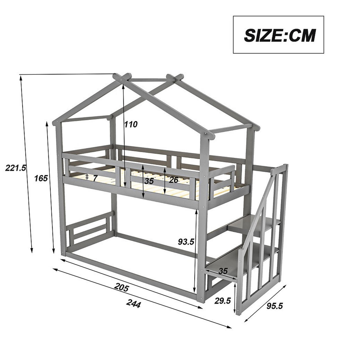 HAUSEBETT 90/200 cm mit Lattenrost in Grau - Grau, Holz (90/200cm) - KOMHTOM