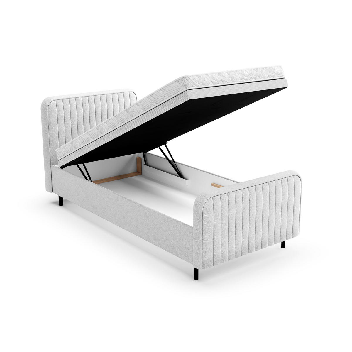 POLSTERBETT Lami 90x200, Einzelbett mit Bettkasten und Schaumstoffmatratze 10 cm, Hellgrau - Hellgrau/Schwarz, Textil/Metall (90/200cm) - Beautysofa