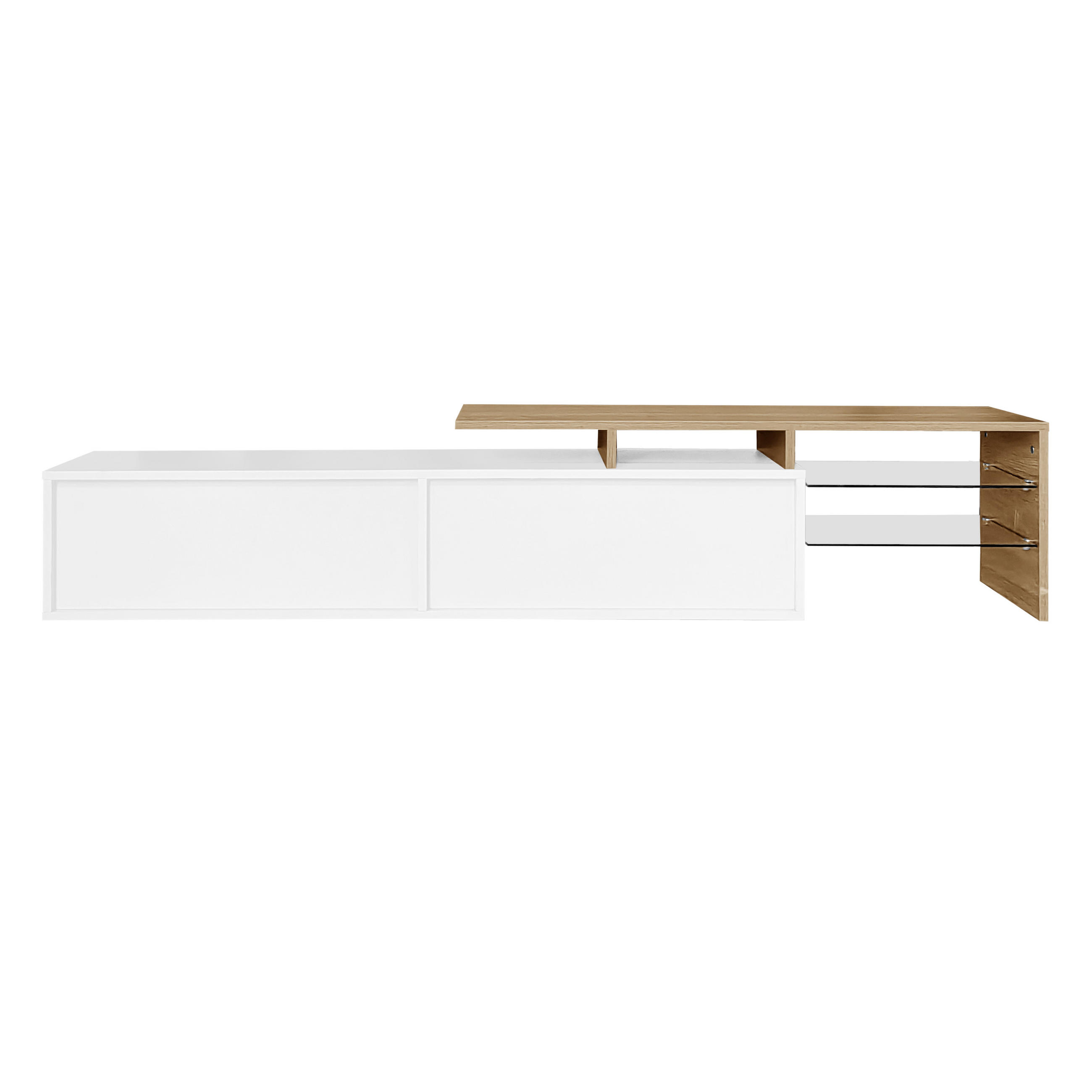 TV Lowboard LED 170x33x33,5 cm, Glasregale, Weiß - Weiß, Holz (170/33/33.5cm)