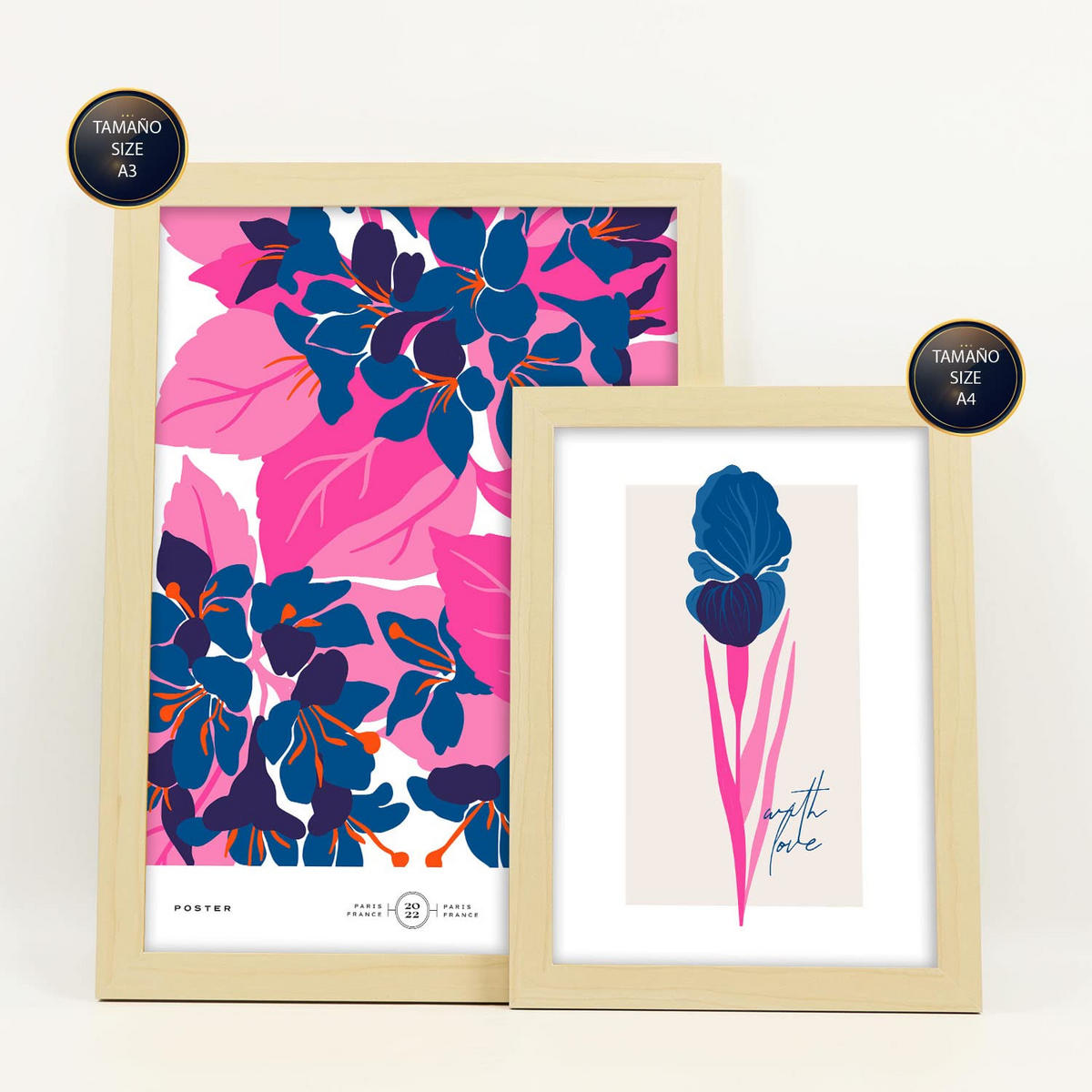 POSTER Set Mit 6 Blumen Botanische Galerie Natur Und Botanikdrucke Für Innenarchitektur A3 & A4 Rahmen Aus Hellem Holz - Beige, Papier (29/3cm) - Nacnic