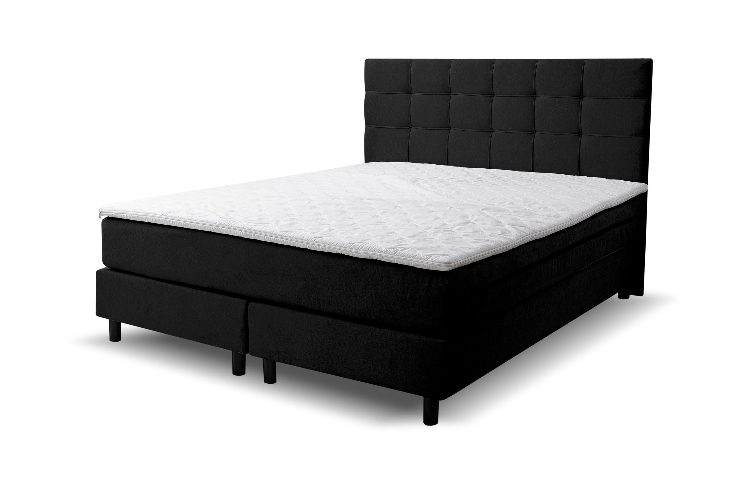 BOXSPRINGBETT BOSS, Polsterbett Maße: 160x200 cm, Farbe: Schwarz, Velourstoff, Doppelbett mit Bonell-Matratze H3 inkl. Topper - Schwarz, Holz/Kunststoff (160/200cm) - VENASI MÖBEL