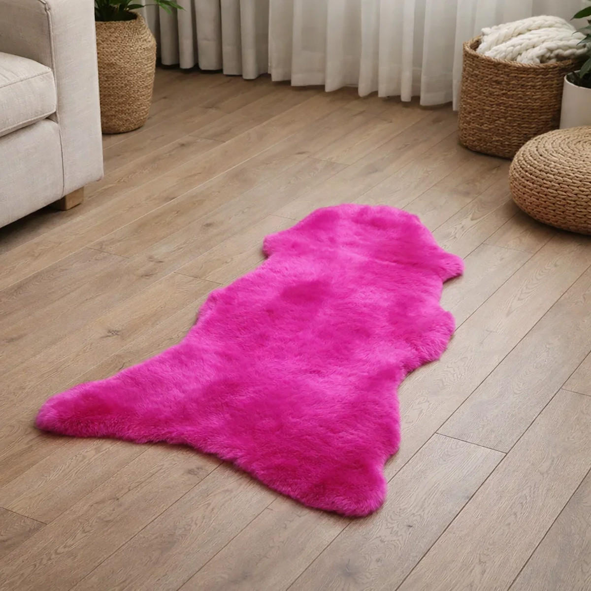 FELL Deutsches Merino Lammfell Schaffell Fuchsia Pink ca. 125 cm - Pink, Fell (70/125cm) - Provellus