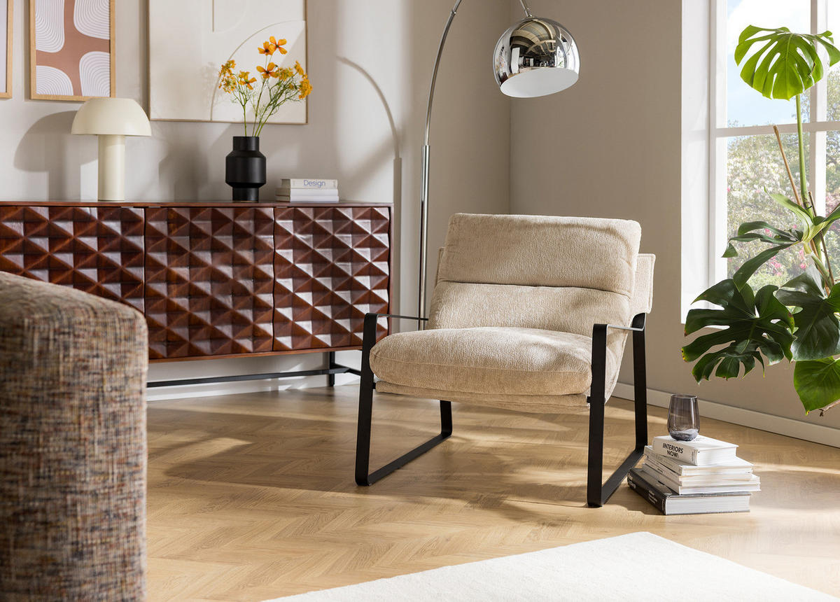 LOUNGESESSEL - Beige/Schwarz, Textil/Metall (76/76/81cm) - home24