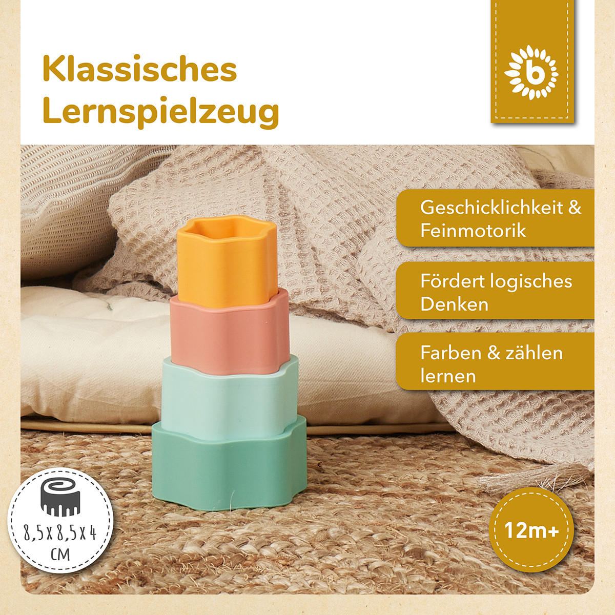 STAPELSPIEL Stapelturm Silikon - ab 6 Mo - Multicolor, Kunststoff (86/86cm) - Bieco Spielwaren