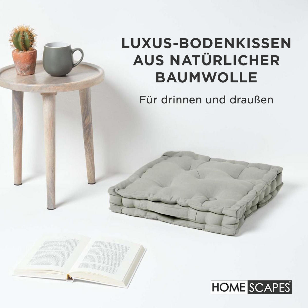 SITZKISSEN grau 40/40/8 cm – Bodenkissen unifarben - Grau, Textil (40/40/8cm) - Homescapes
