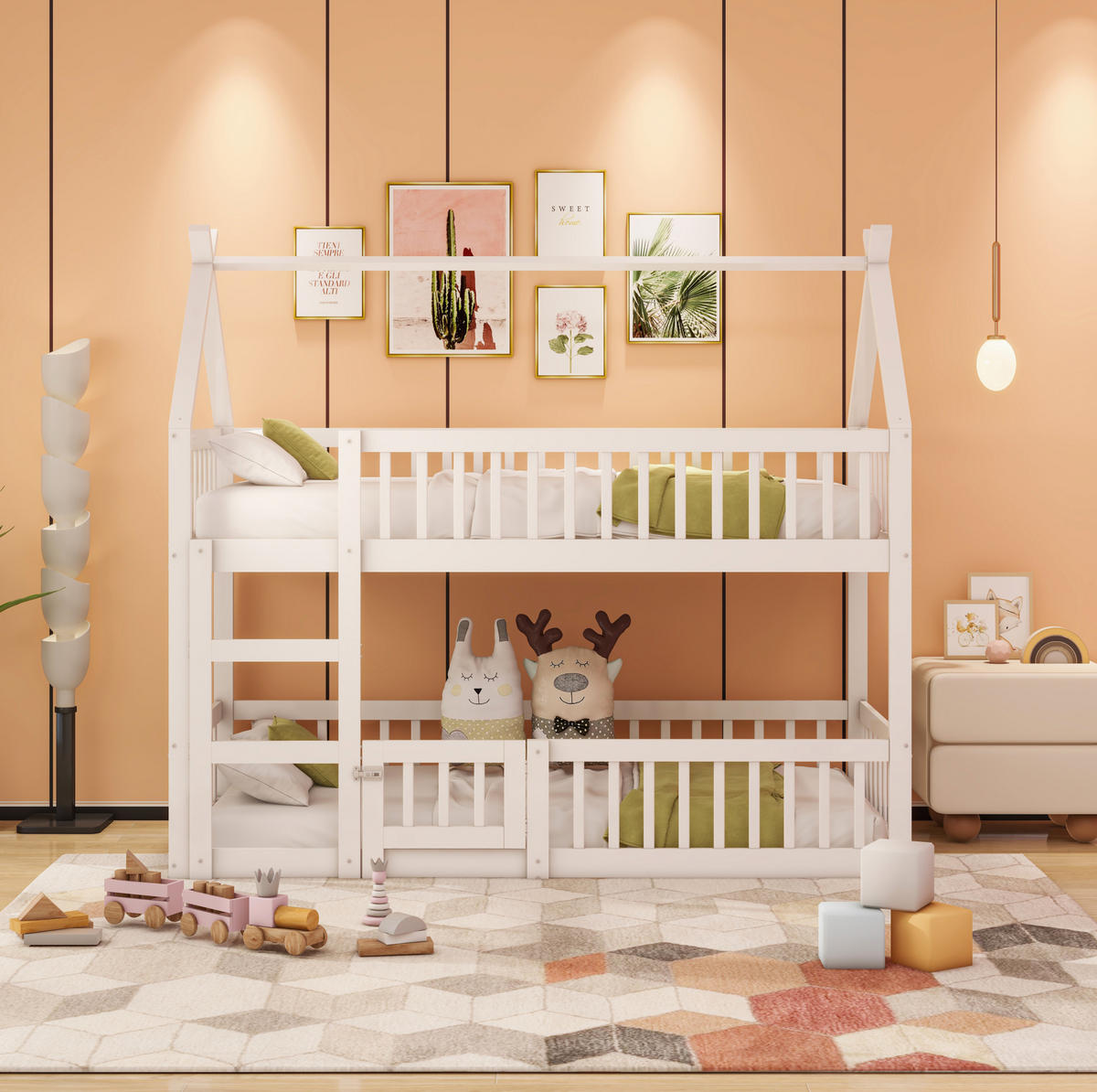 ETAGENBETT 90/200 cm aus Holz mit Treppe, Weiß - Weiß, Holz (90/200cm) - OKMYHOME