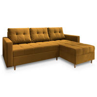 ECKSOFA MILO L Gelb Plüsch-Stoff mit Schlaffunktion - Gelb, Holz (220/140cm) - MASSENO