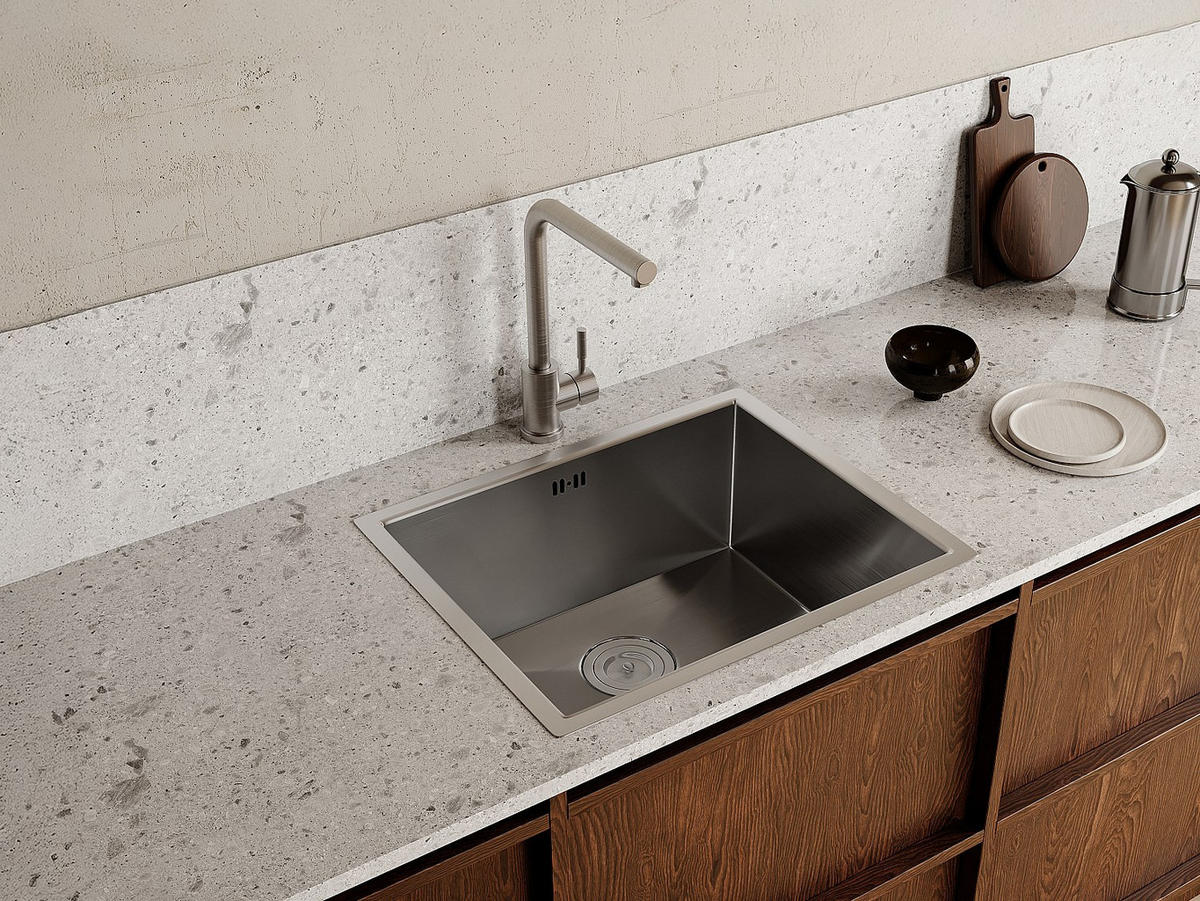 SPÜLE - 55 cm x 45 cm - metall - grau Soela - Grau, Metall (55/22/45cm) - Vente-Unique