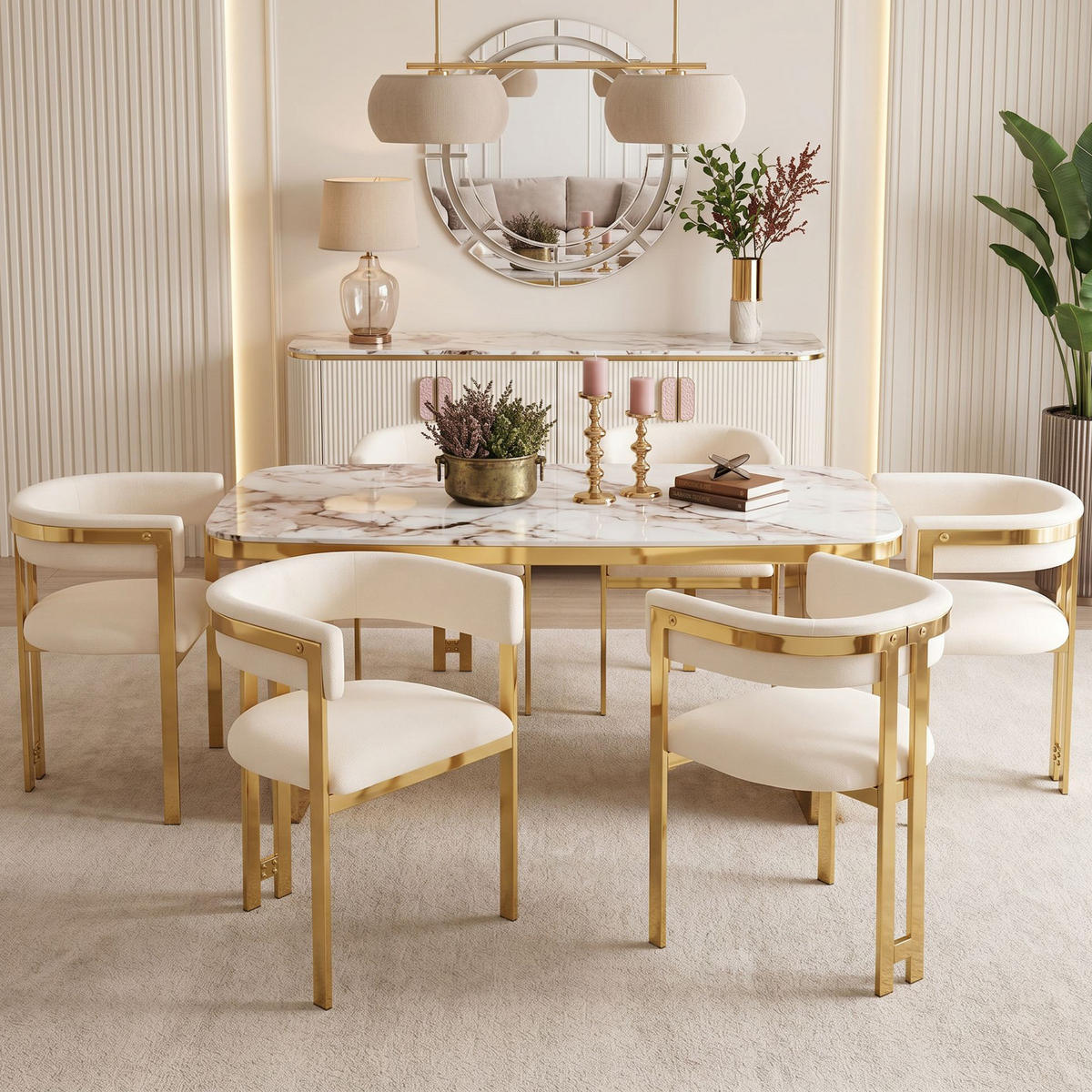 ESSZIMMERSTÜHLE 4er-Set Chenille Gold Metall Beige - Beige/Goldfarben, Textil (60/76/50cm) - FLIEKS