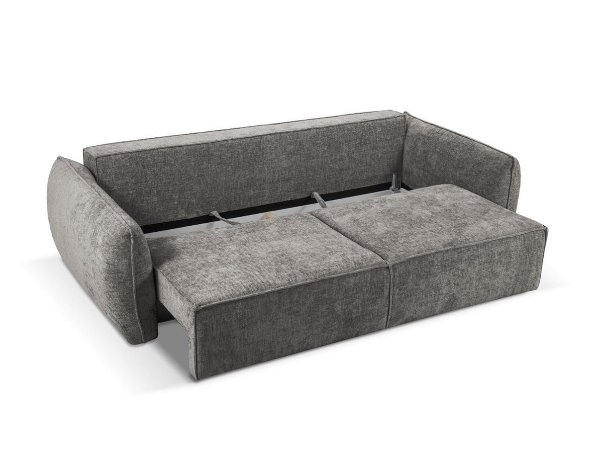 AUSKLAPPBARES-SOFA mit Bettkasten Kaelle aus Chenille-Stoff grau 3 Sitzplätze - Grau, Textil (97/91/244cm) - Micadoni