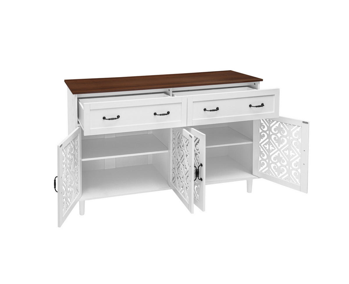 SIDEBOARD mit 4 Türen, 2 Schubladen, verstellbaren Einlegeböden und Massivholzplatte, Weiß - Weiß, Holzwerkstoff (150/90.3/40cm) - Redom