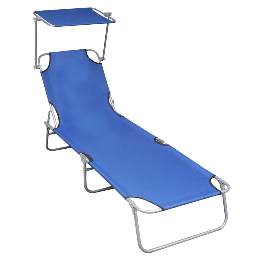 KLAPPLIEGE mit Sonnendach Blau Aluminium - Blau, Textil (57.5/27/188.5cm) - furnicato