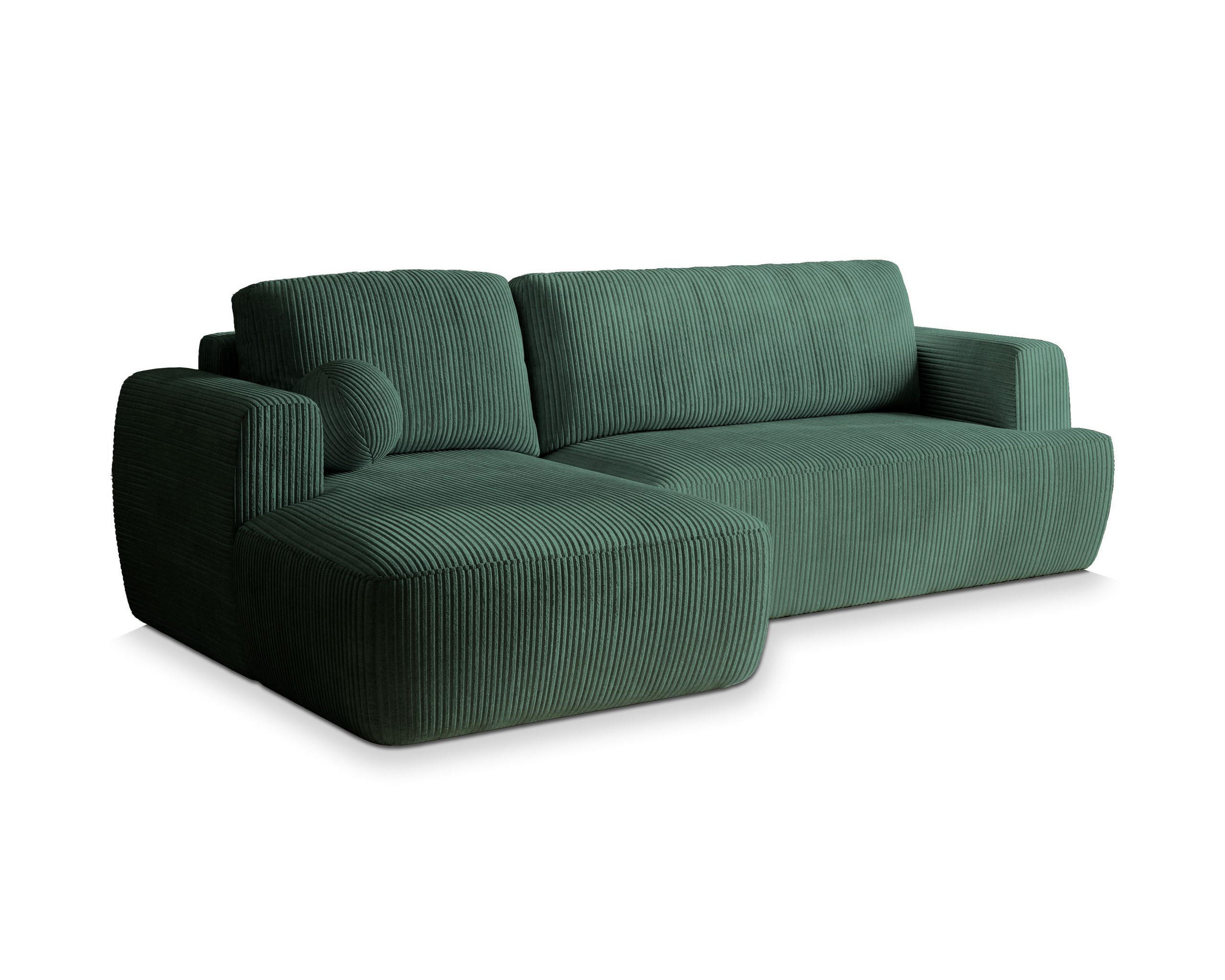 ECKSOFA SENTI P L-S Grün Kordstoff mit Schlaffunktion - Grün, Holz (246/148cm) - MASSENO