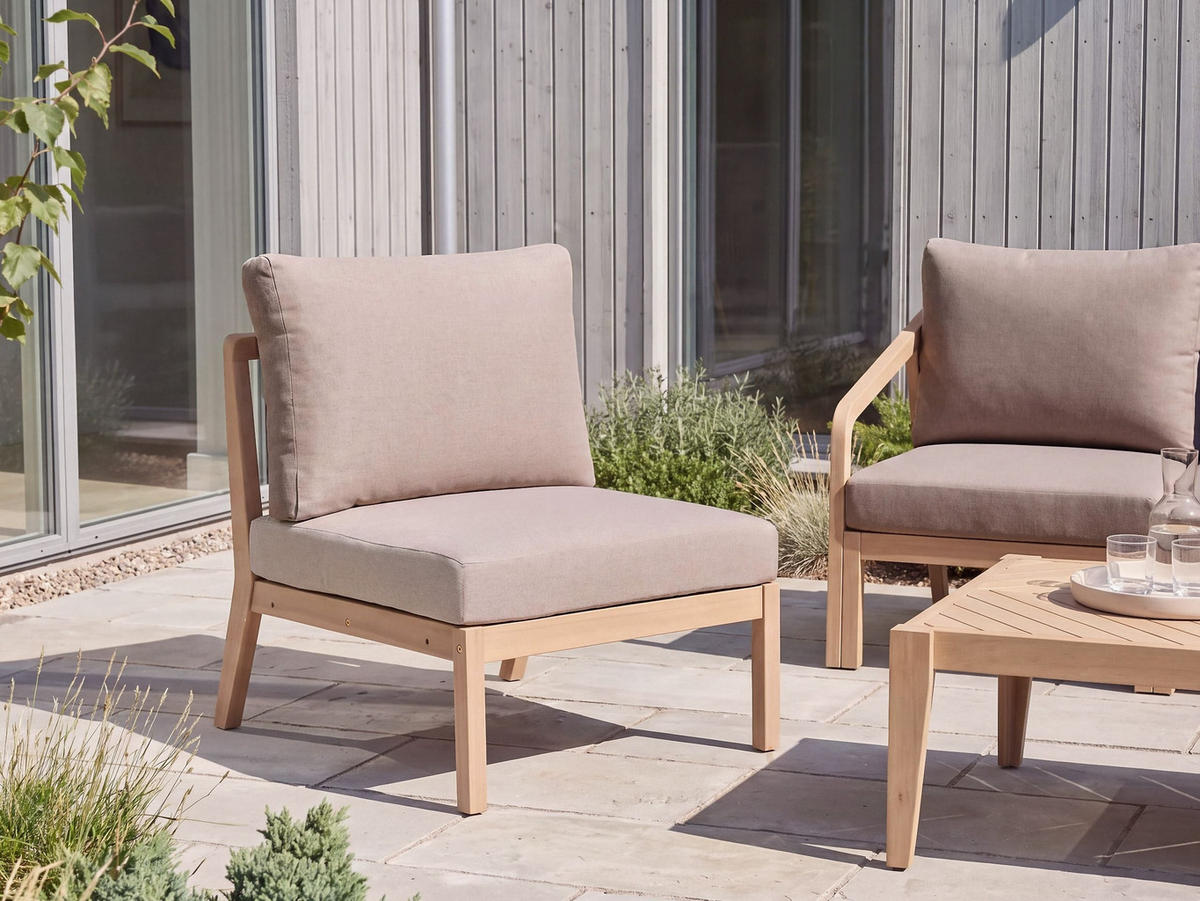 1-SITZER Garten-Sesselmodul Akazienholz Hellbraun Rivello - Hellbraun/Beige, Holz (66/84/80cm) - Beliani