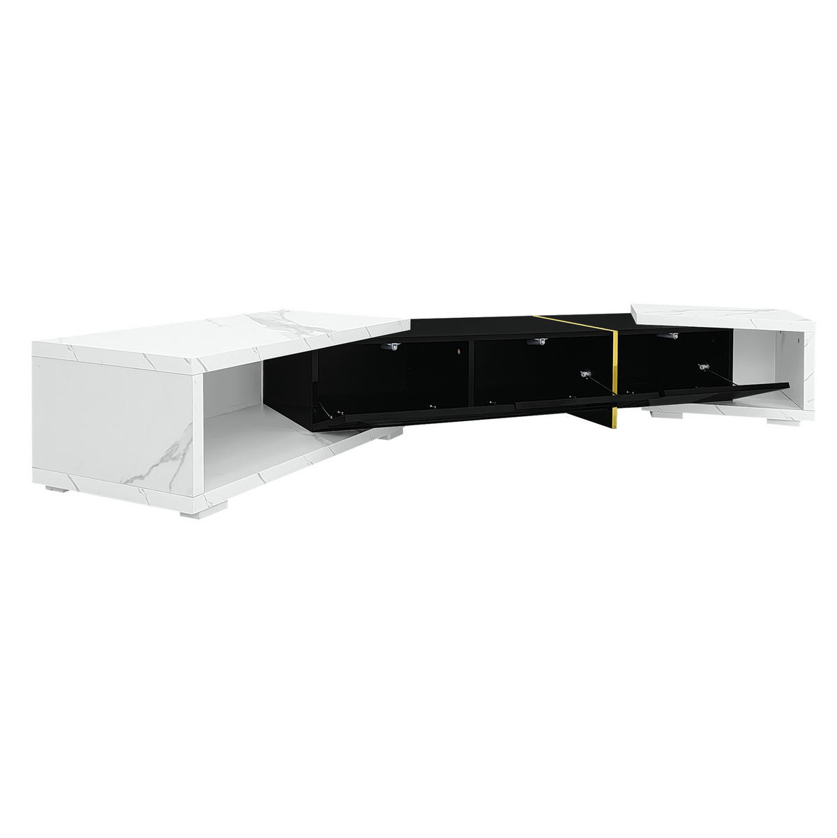 TV-SCHRANK aus MDF und Spanplatte 260x40x30 cm Schwarz mit weißer Marmoroptik, drehbar und ausziehbar - Schwarz, Holzwerkstoff (260/30/40cm) - IVMEU
