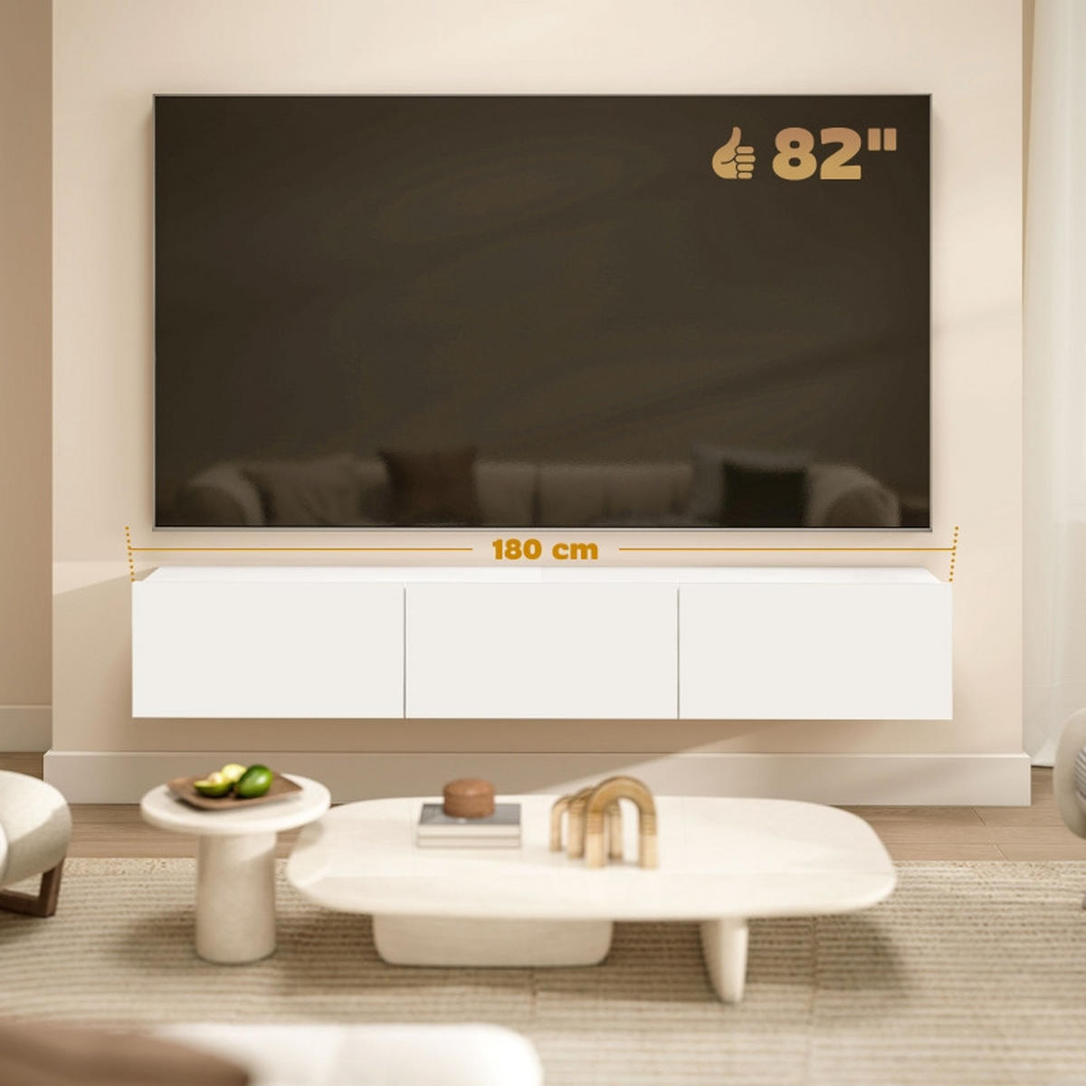 LOWBOARD DE-40500 Hängend mit 3 Schubladen und Soft-Close Weiß - Weiß, Holzwerkstoff (180/29.8/31.5cm) - ComfortXL