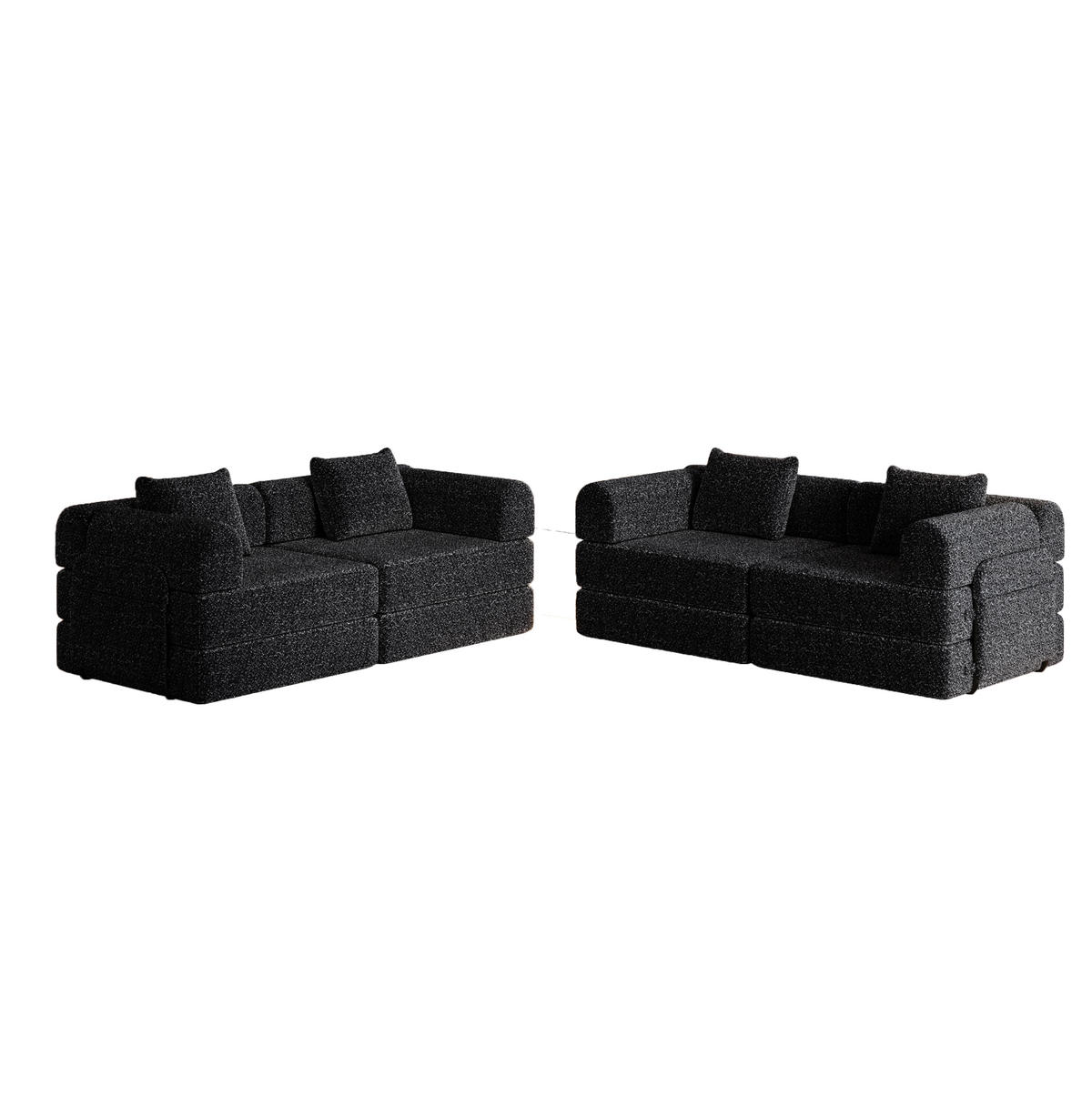 SITZGARNITUR 2-in-1 mit Armlehnen-Ablagefach Chenille Schwarz 200/90/85 cm - Schwarz, Textil (181.6/49.5/94cm) - OKWISH