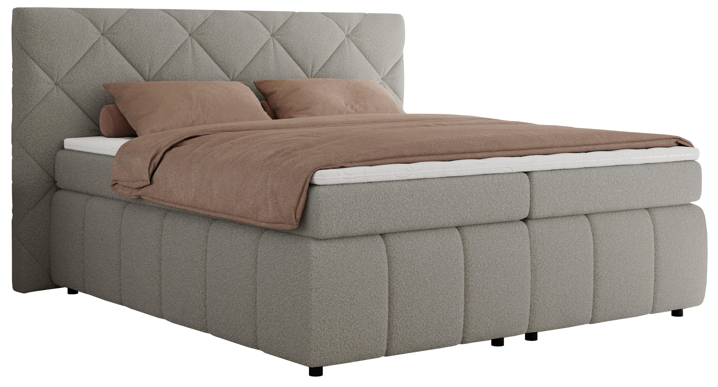 BOXBETT RITA 180/200 - Hellgrau Boucle - H3 - Hellgrau, Holz/Textil (180/200cm)