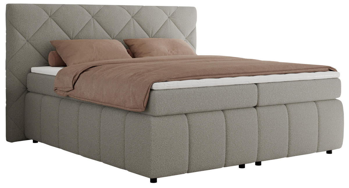 BOXBETT RITA 140/200 - Hellgrau Boucle - H3 - Hellgrau, Holz/Textil (140/200cm)