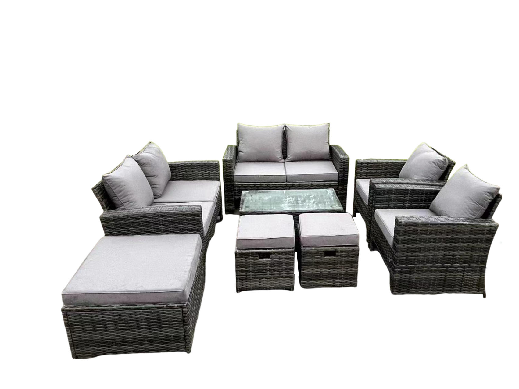 GARTENSOFA SET mit Couchtisch Polyrattan Dunkelgrau 9-Sitzer - Dunkelgrau, Metall - Fimous