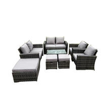 GARTENSOFA SET mit Couchtisch Polyrattan Dunkelgrau 9-Sitzer - Dunkelgrau, Metall - Fimous
