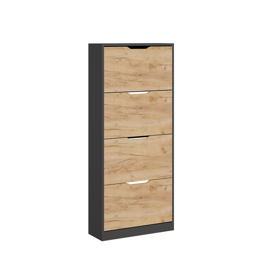SCHUHKIPPER Luca Anthrazit/Goldkraft Eiche 59 x 137 cm mit 4 Fächern - Anthrazit, Holzwerkstoff (59/137/22cm) - Vicco