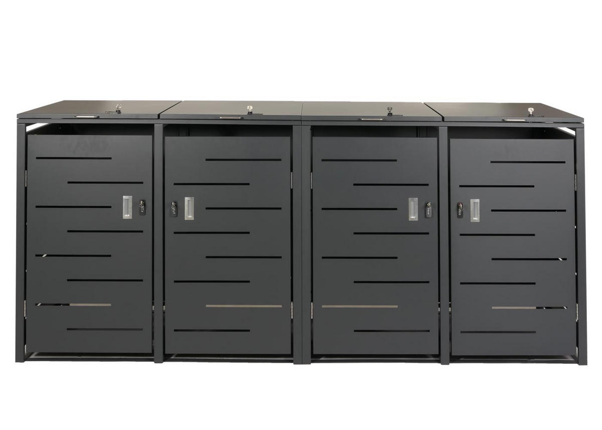MÜLLTONNENBOX 4er 116,5x263x80cm erweiterbar Anthrazit - Anthrazit, Metall (263/116.5/80cm) - PROREGAL