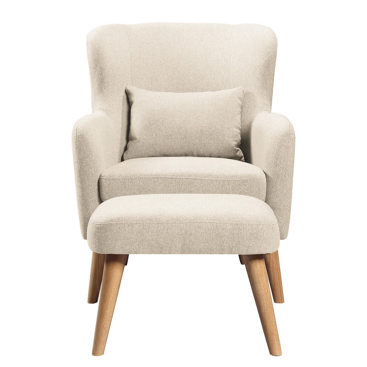SESSEL mit Hocker - Beige, Holz/Birkenholz (75/96/78cm) - home24