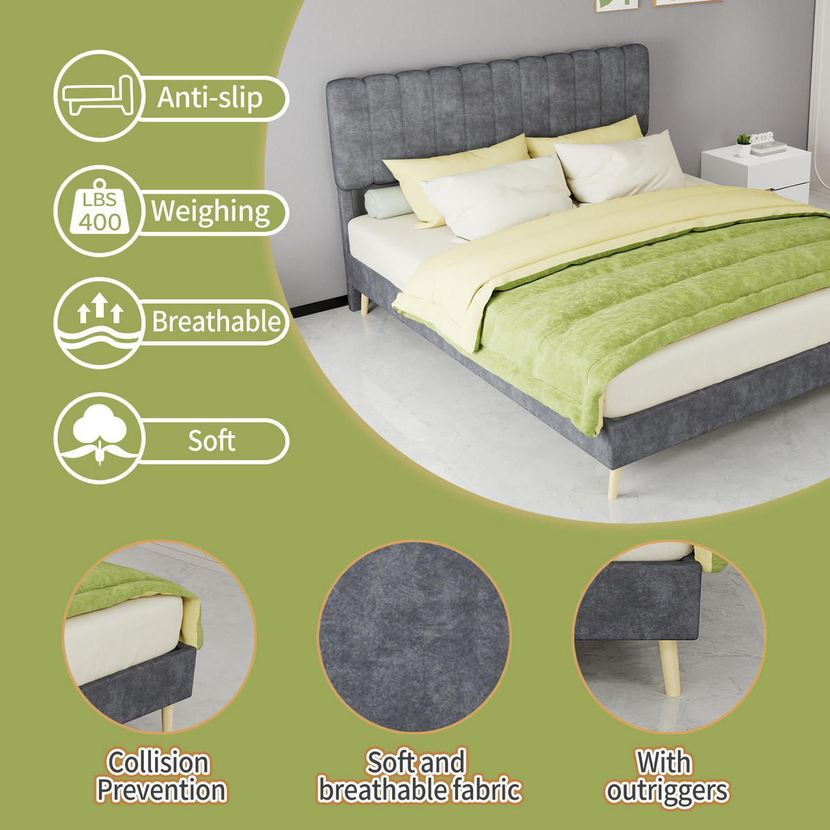 POLSTERBETT 160/200 cm DE-35459 mit Kopfteil Grau - Grau, Metall (160/200cm) - ComfortXL