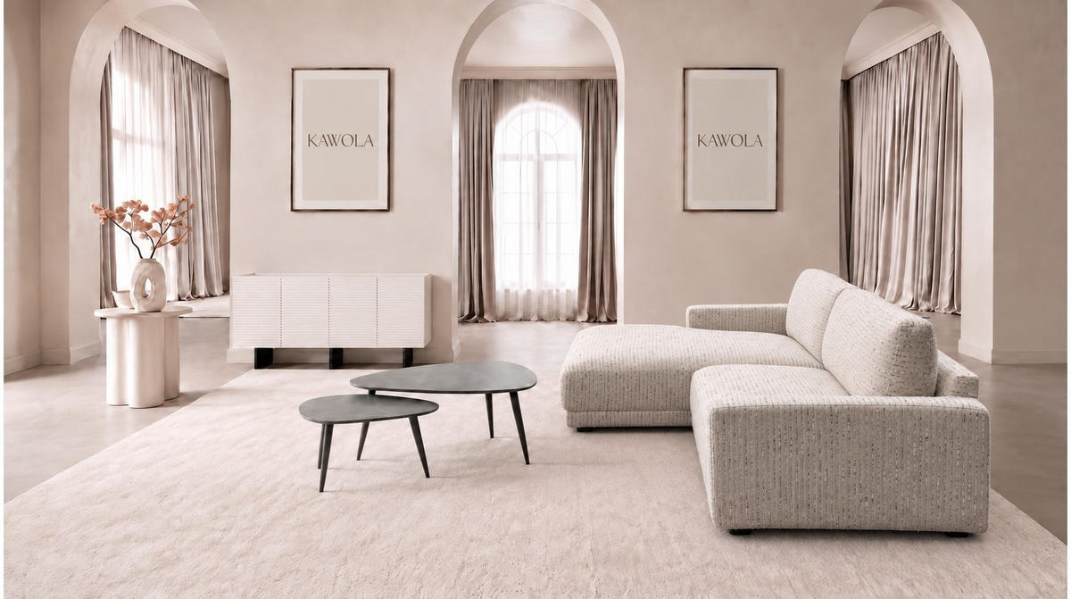 ECKSOFA MARLIN Cremeweiß Flachgewebe - Creme/Schwarz, Kunststoff/Textil (262/168cm) - KAWOLA