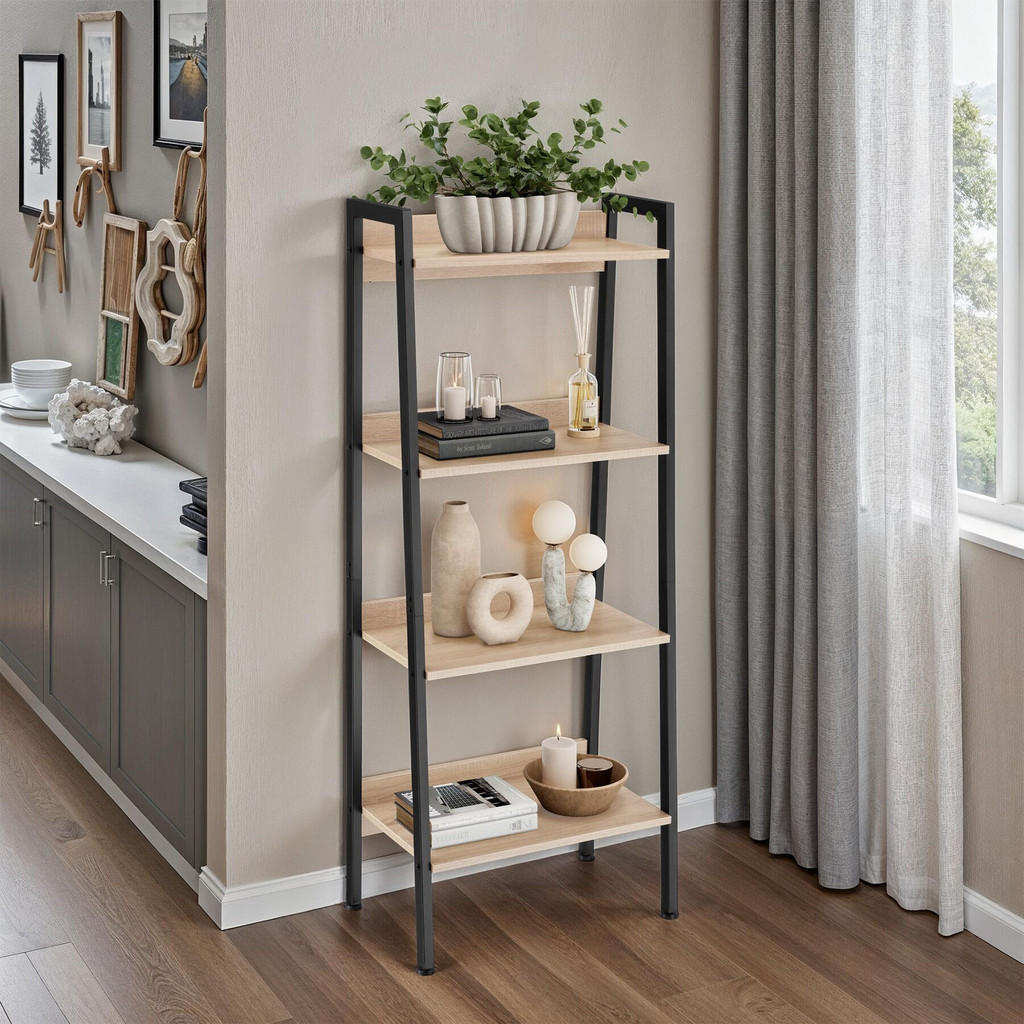 Thumbnail - tectake Leiterregal, Natur, Holzwerkstoff, Beton Optik, Rechteckig, 34x138x57.5 cm, Wohnzimmer, Regale, Bücherregale