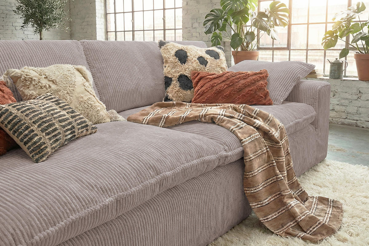 SOFA NETTA Taupe Cord - Taupe/Braun, Birkenholz/Textil (226/90/116cm) - KAWOLA