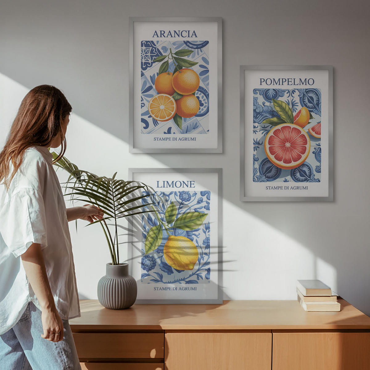 BILDER SET 3er Set - 40x60 cm Silberner Rahmen - Vintage-Illustrationen von Zitrusfrüchten - Silberfarben, Kunststoff (40/60cm) - TULUP