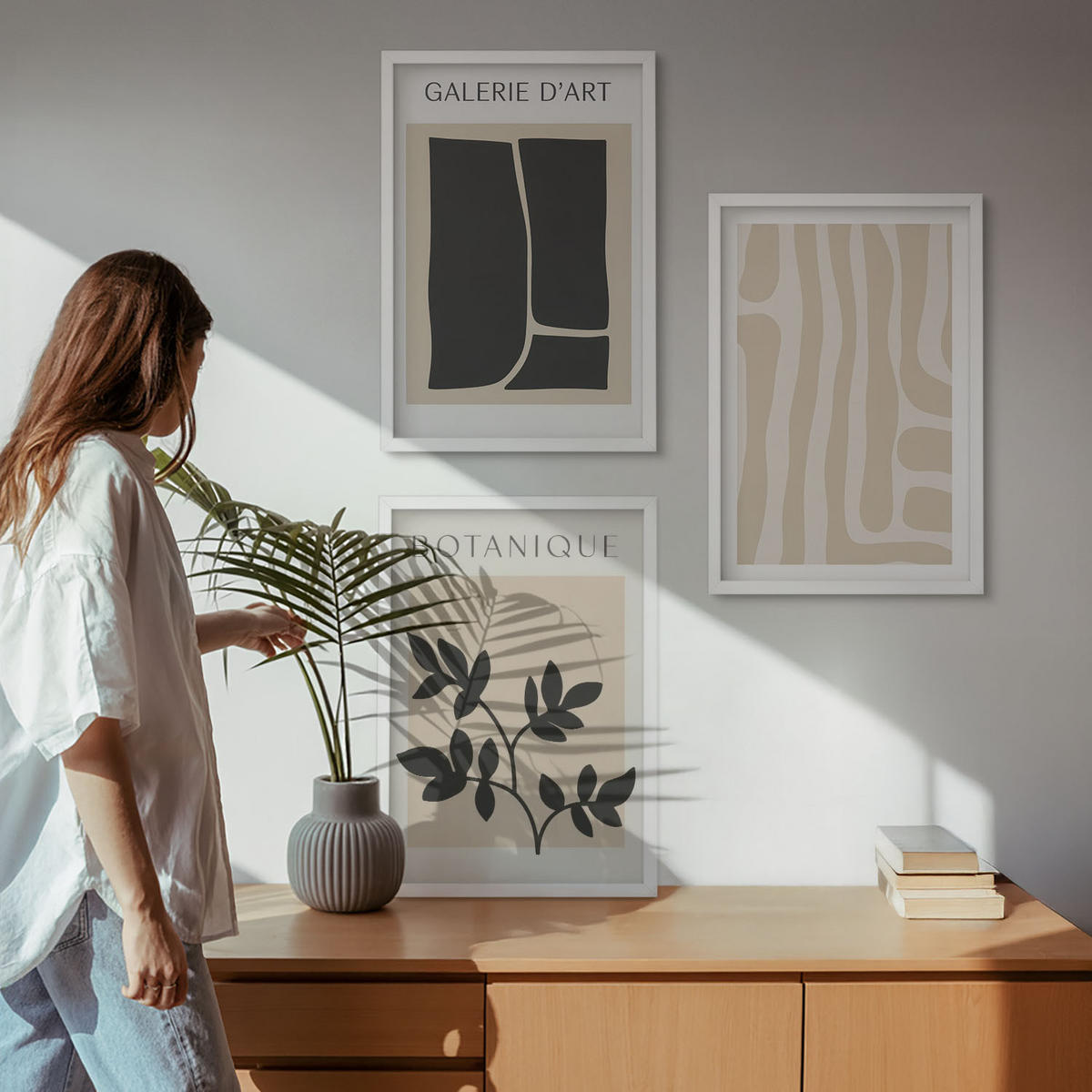 WANDBILDER 3er-Set - 40x60 cm Weißer Rahmen - Abstrakte Pflanzenformen - Weiß, Kunststoff (40/60cm) - ArtPrintCave