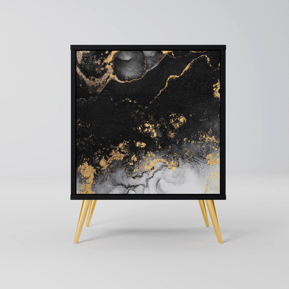 SIDEBOARD MARBLE OF TOMMORROW, Schwarz, 57,5x42x72,5 cm, Schwarze Metallfüße - Multicolor/Schwarz, Holzwerkstoff/Metall (57.5/72.5/42cm) - SpaceRebels
