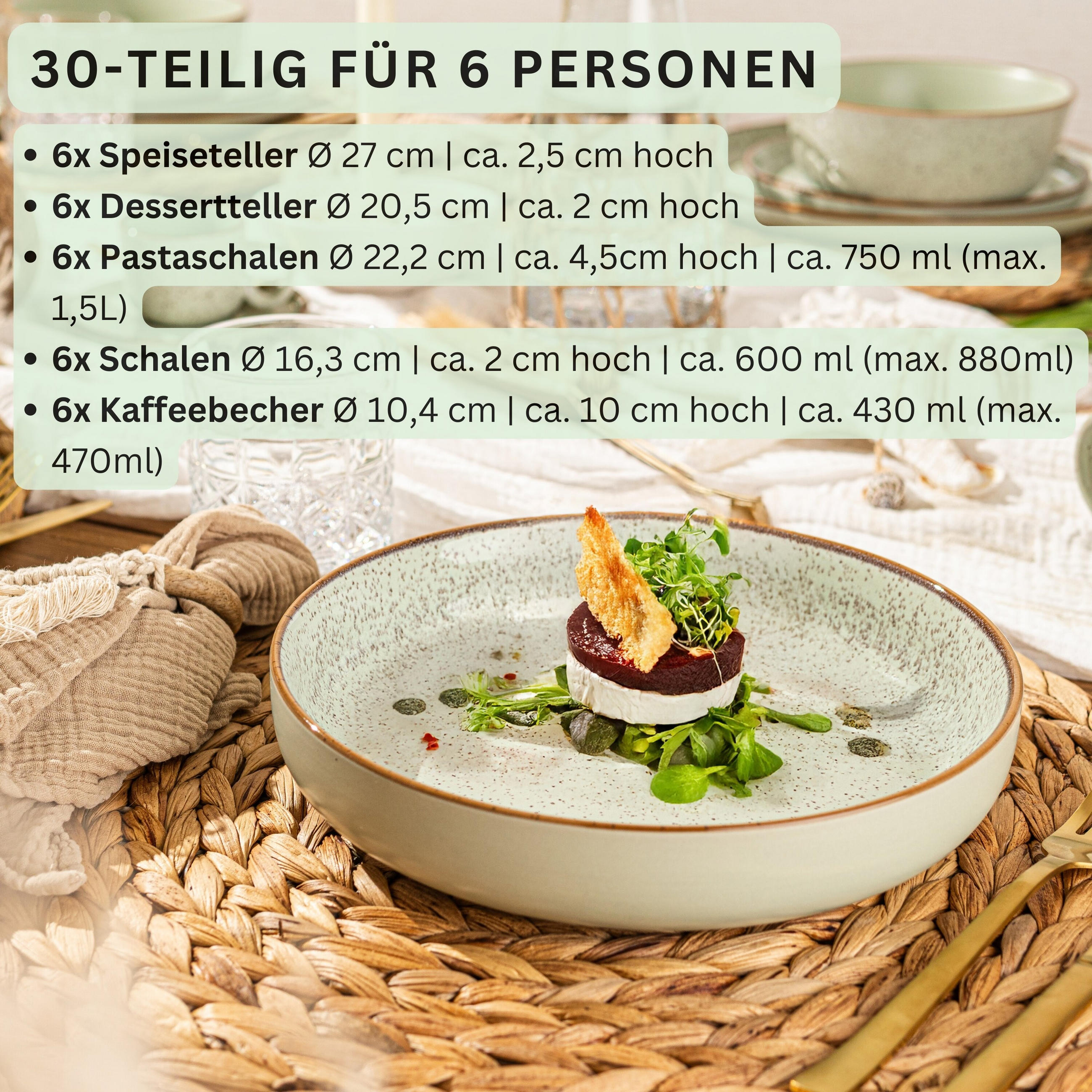 KOMBISERVICE RIO MINZE - 30 teilig aus Steingut - Grün, Stein (27/10/27cm) - Sänger