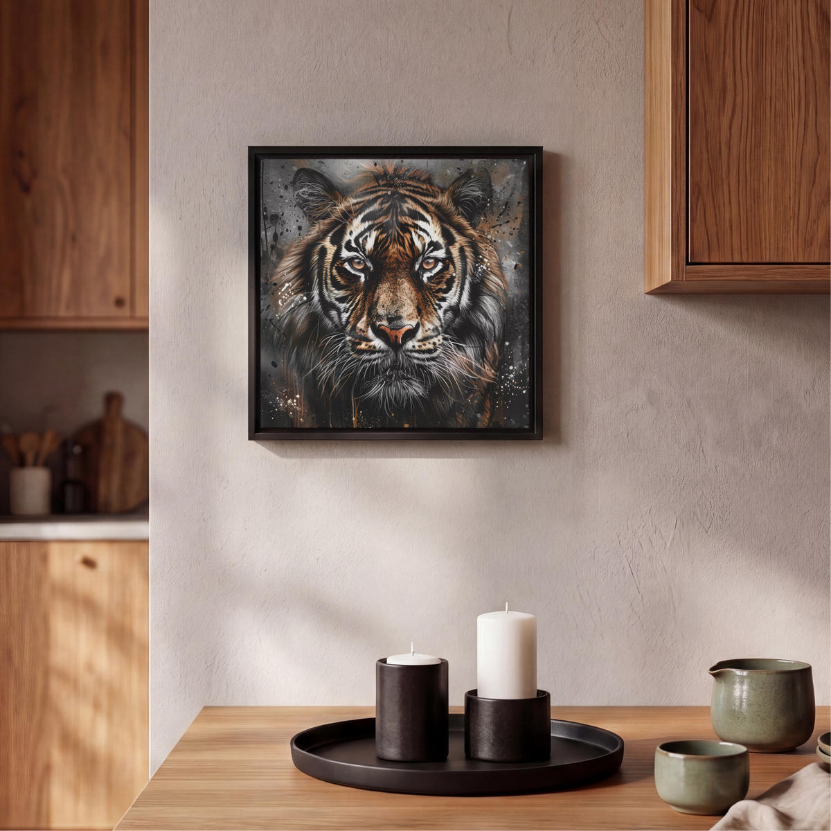 LEINWAND Bilder mit Rahmen - Tiger - Tiere - Porträt - Luxus - Schwarz - 20x20 - Braun, Textil (20/20cm) - MuchoWow
