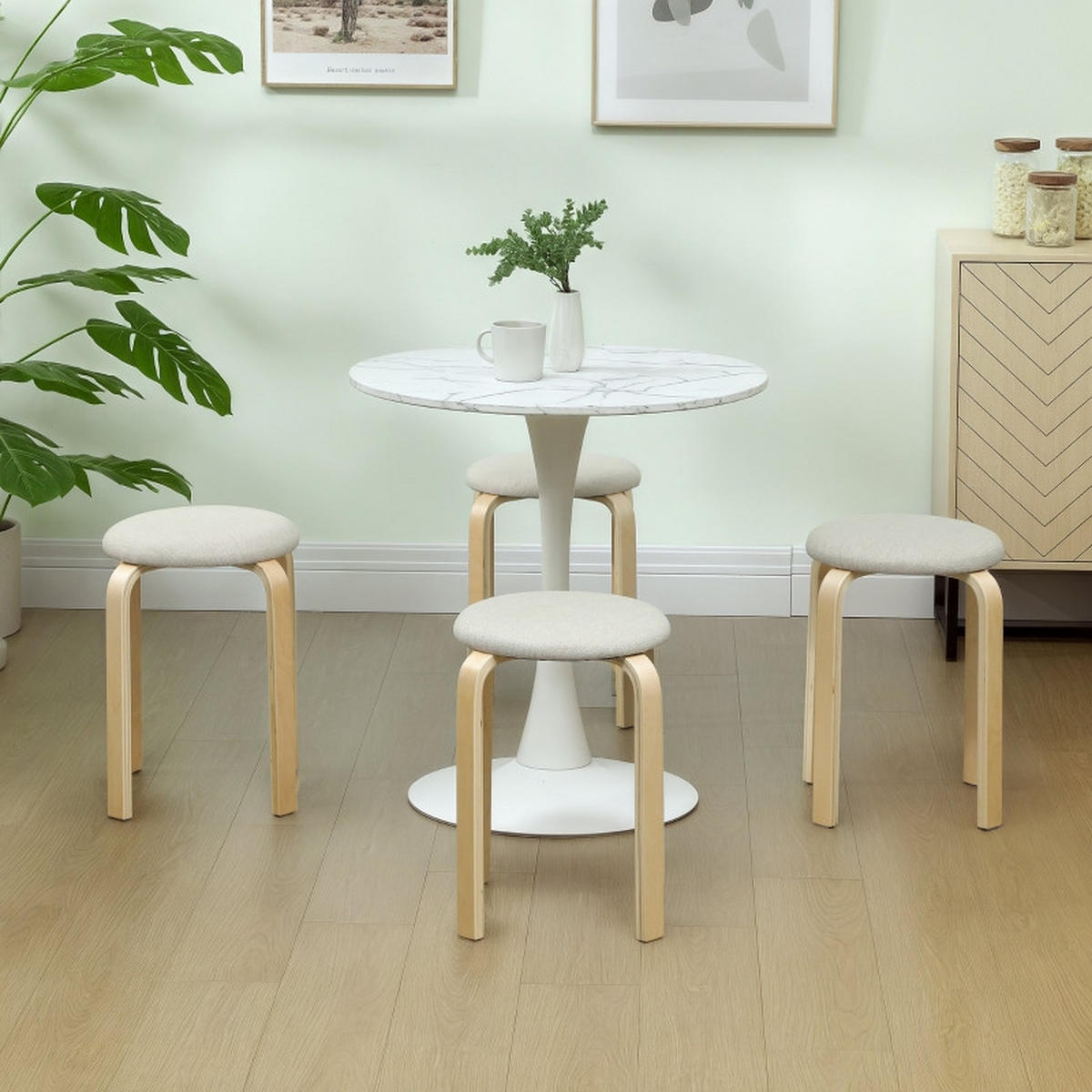 STAPELHOCKER DE-36023 4er Set stapelbar mit Leinenbezug Creme - Creme, Holzwerkstoff (40/45/40cm) - ComfortXL