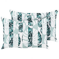 OUTDOOR-KISSEN 2er-Set Blattmuster grün 40/60 cm Termini - Hellgrau, Textil (40/60cm) - Beliani