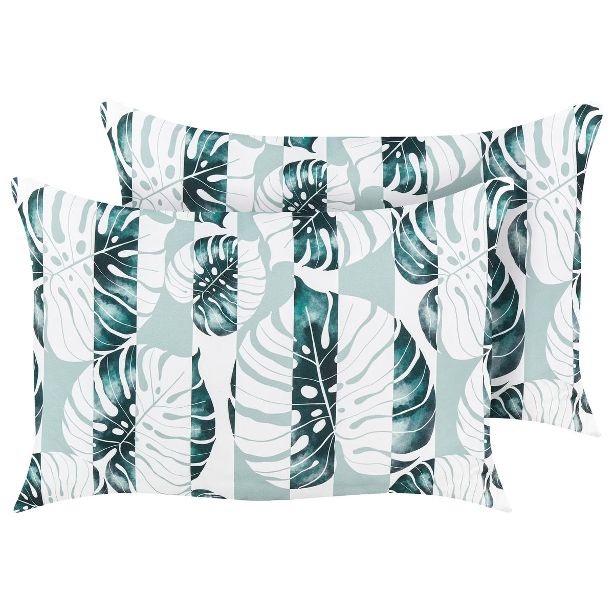 OUTDOOR-KISSEN 2er-Set Blattmuster grün 40/60 cm Termini - Hellgrau, Textil (40/60cm) - Beliani