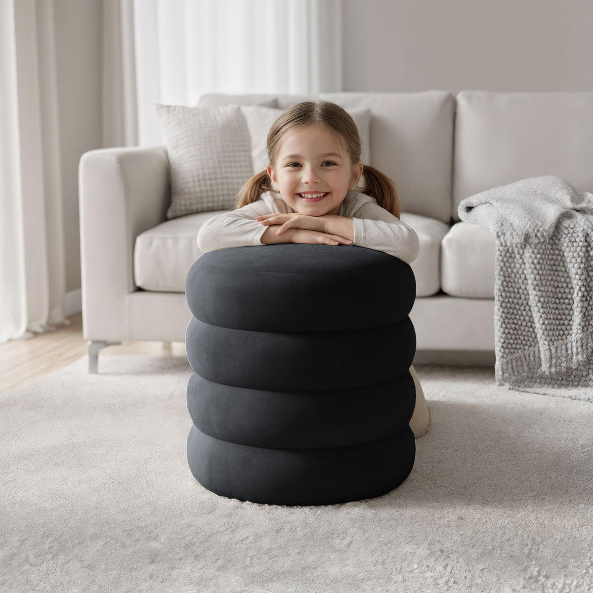 POLSTERHOCKER mit Stauraum schwarz - Schwarz, Textil (42/45/42cm) - RAUMHIRSCH FURNITURE