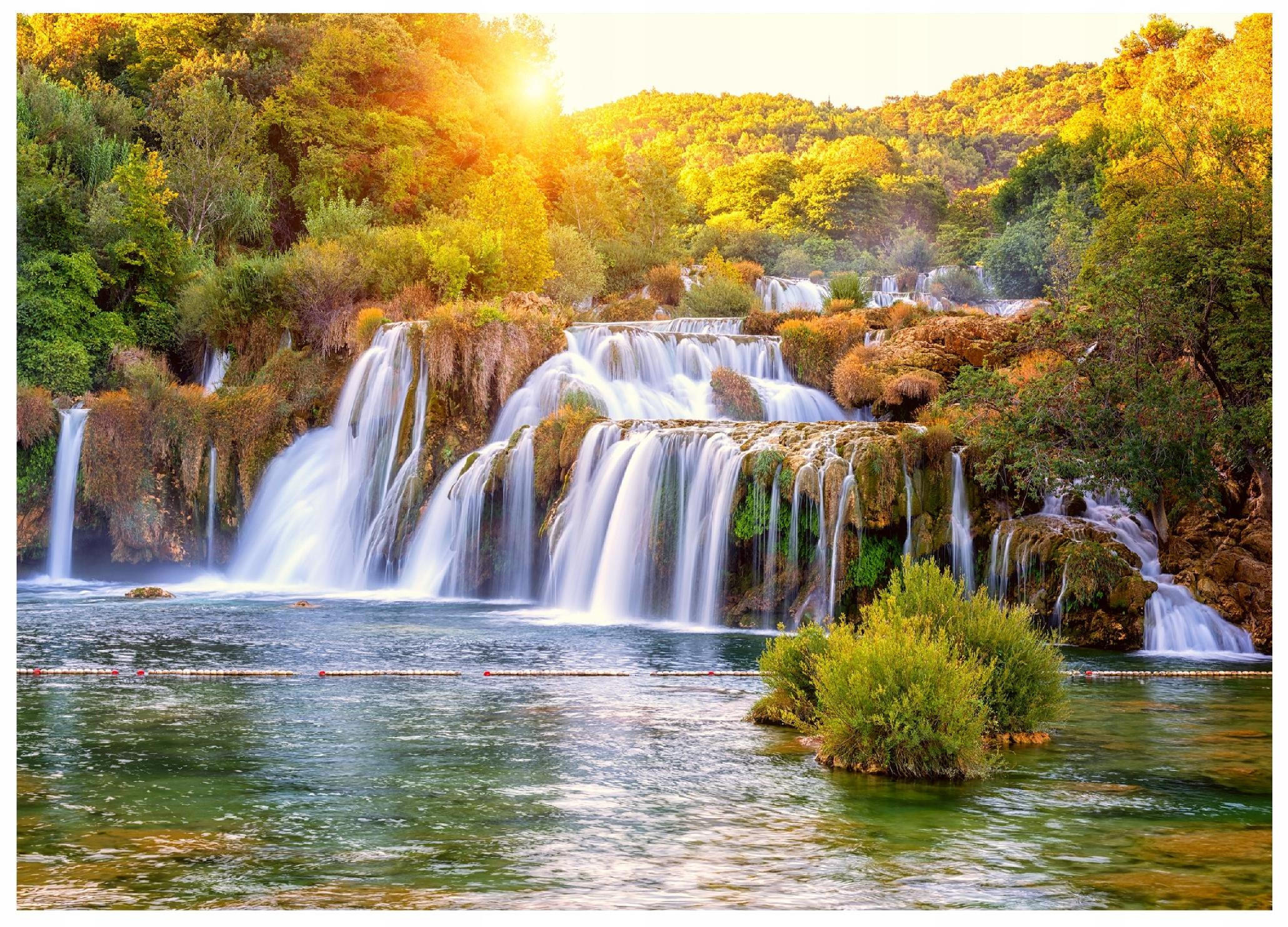 FOTOTAPETE Wasserfall 3D Natur 350x250 - Multicolor, Papier (350/250cm) - Wallarena