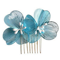 HAARKAMM 4er Set Blume Blau 7 x 6 cm - Blau, Metall (6/1/7cm)