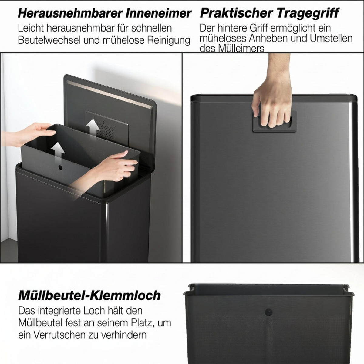 ABFALLEIMER - Schwarz, Metall (35/68/42.5cm)