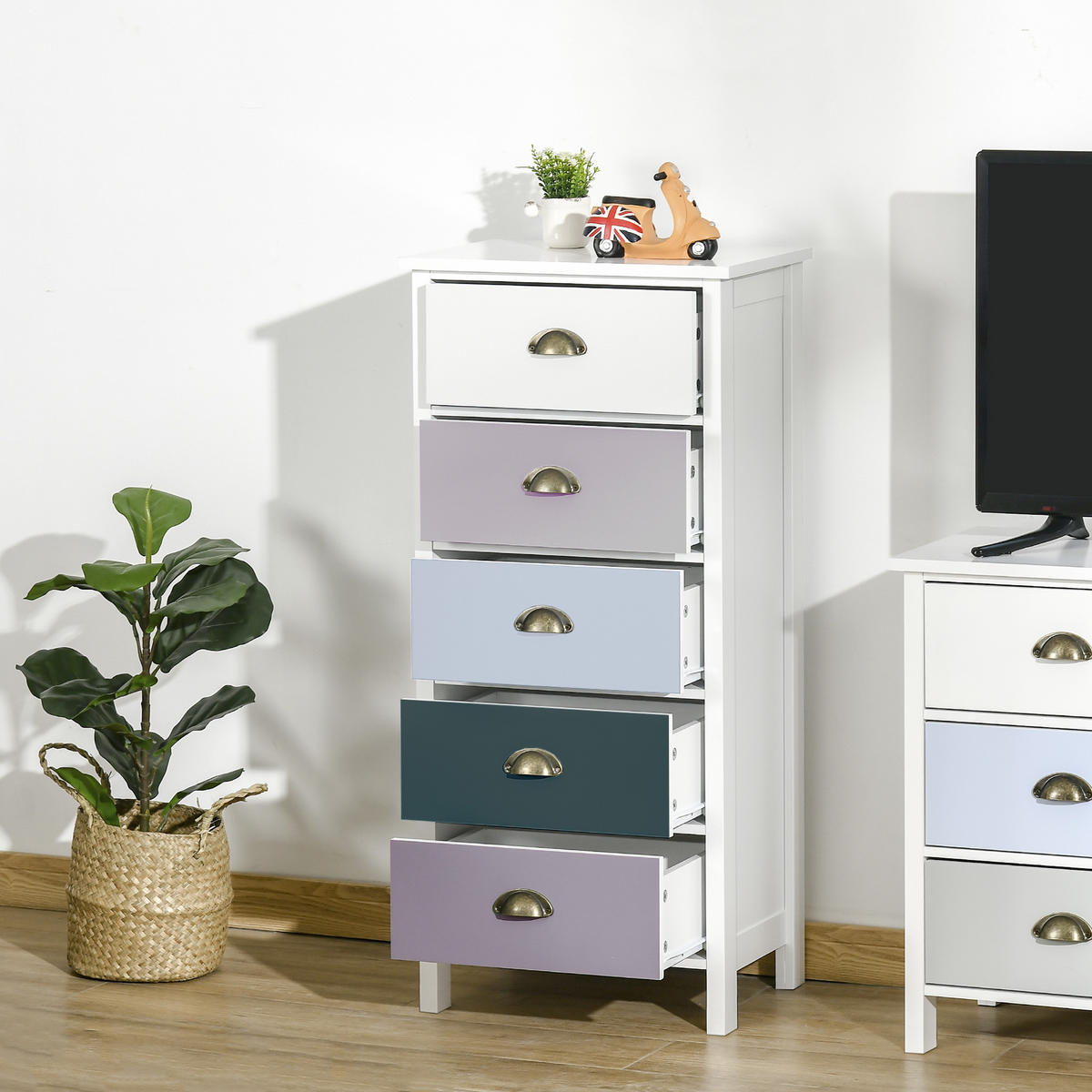 KOMMODE Mehrfarbig 45/30/95,4 cm 5 Schubladen - Multicolor, Holzwerkstoff (45/95.4/30cm) - PANGIVO